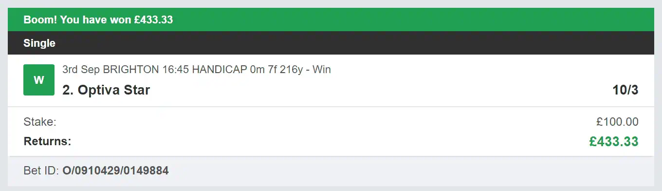 VIP Racing Profits - Winner 1 - 2024-09-03