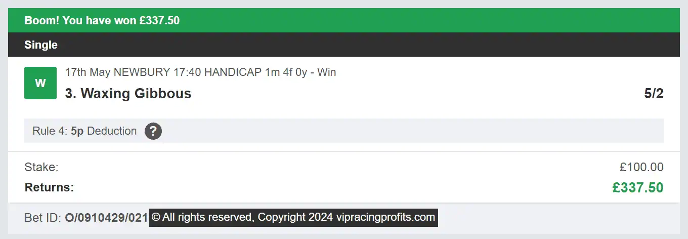 VIP Racing Profits - Winner 1 - 2024-05-17