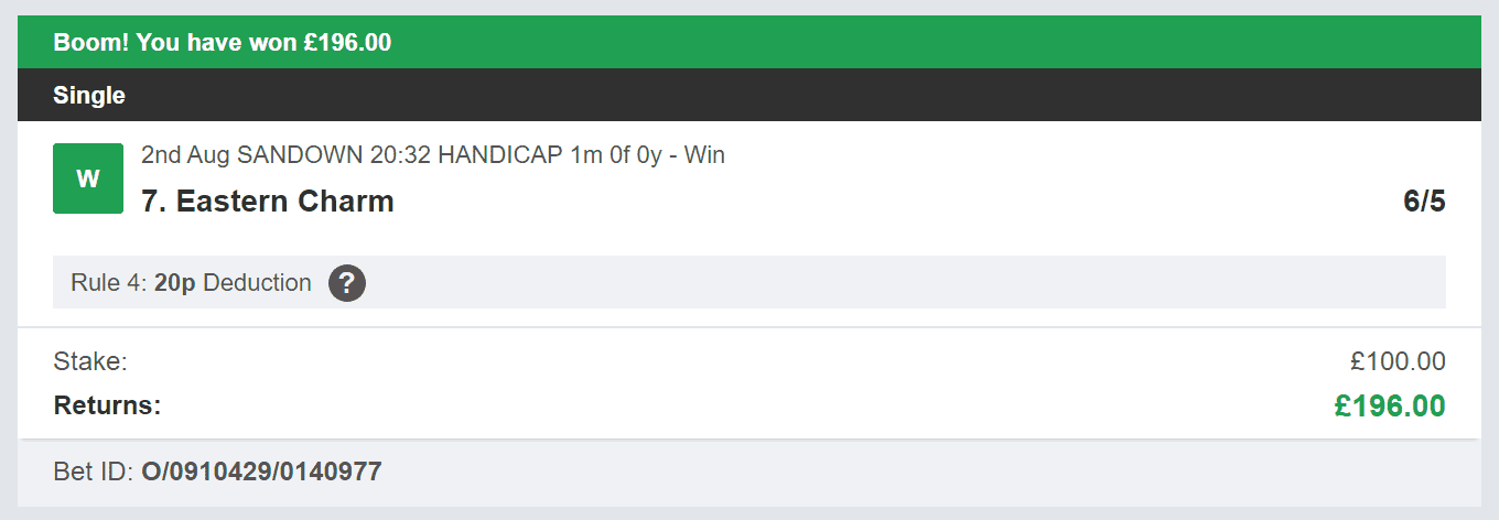 VIP Racing Profits - Winner 2 - 2023-08-02