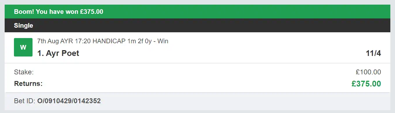 VIP Racing Profits - Winner 2 - 2023-08-07