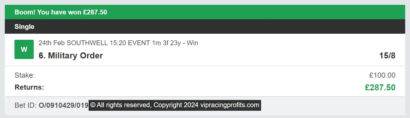 VIP Racing Profits - Winner 2 - 2024-02-24